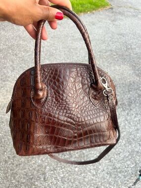 Brown Croc-Embossed Leather Mini Satchel - Women